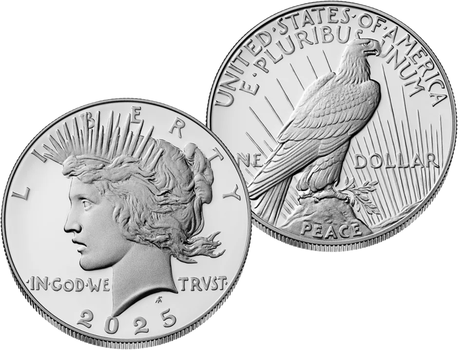 Peace Dollar silver coins, obverse and reverse